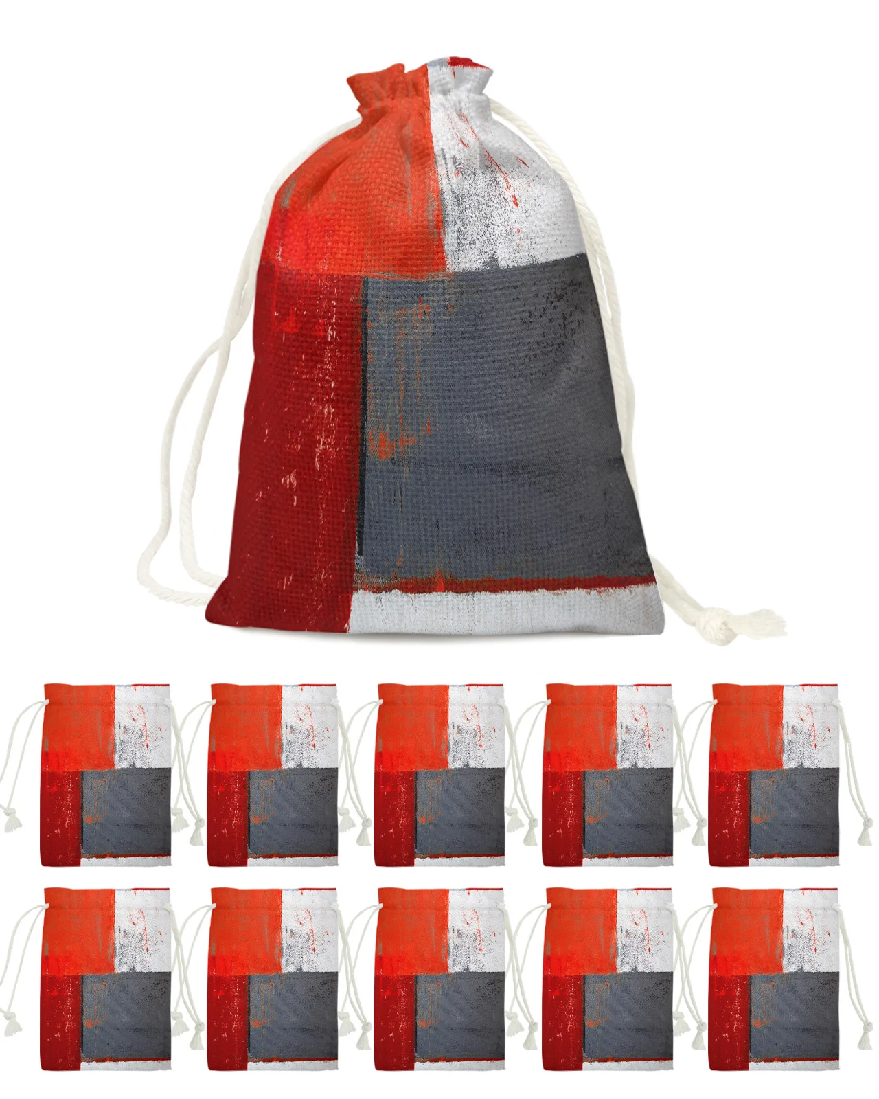 Oil Painting Style Abstract Geometric Red Candy Bags Santa Gift Bag Party Decor Navidad Xmas Linen Gift Bags Packing Supplies