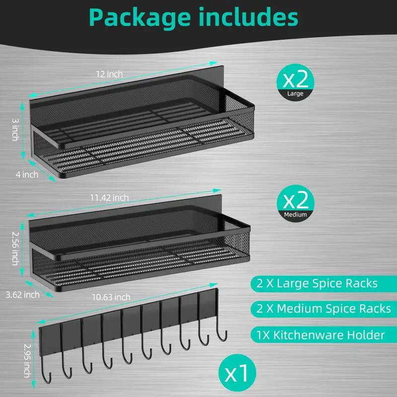 Magnetic Spice Rack Magnetic Rack for Refrigerator Spice Organizer with 8 Hook Rack Magnetic Shelfs