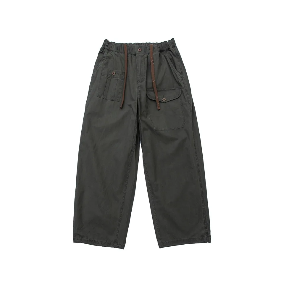 Firmranch japoneses nuevos Retro sueltos de pierna recta pantalones casuales hombres mujeres 2025 Primavera Verano algodón cintura elástica pantalones Cargo