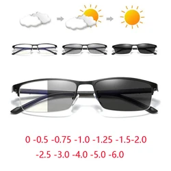 TR90 Semi-Rimless Square Myopia Photochromic Eyeglasses Men Myopic Prescription Glasses For The Nearsighted 0 -0.5 -0.75 To -6.0