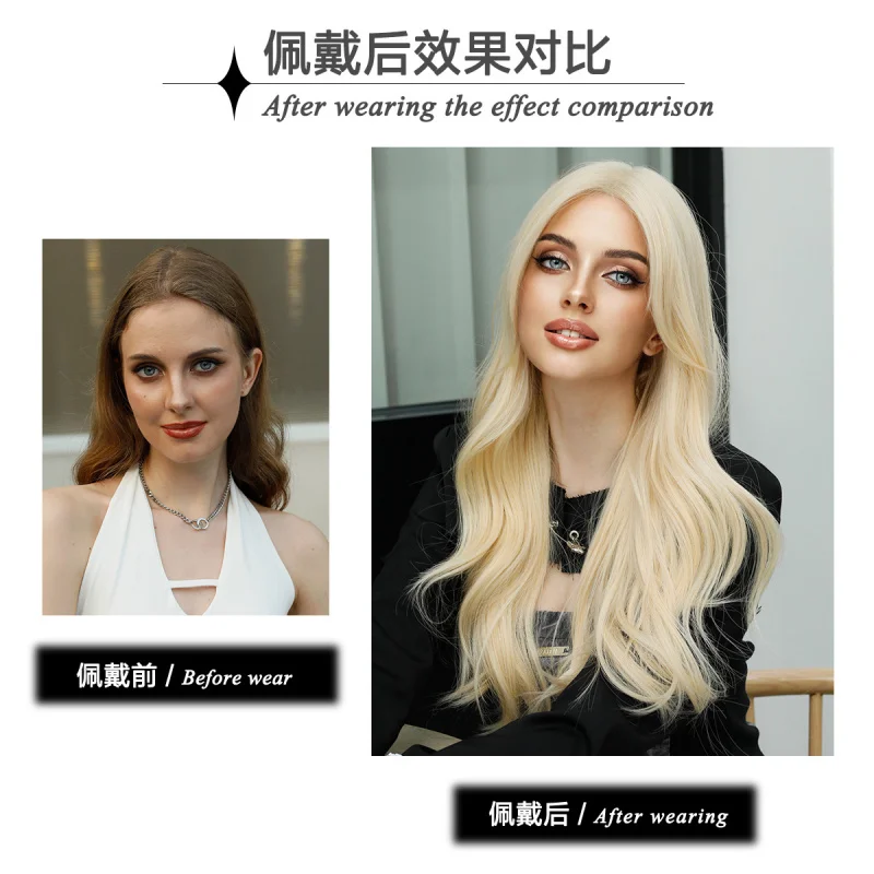 European and American style light synthetic for women, medium length, hand-woven, 13*1 Blonde Lace Wig
