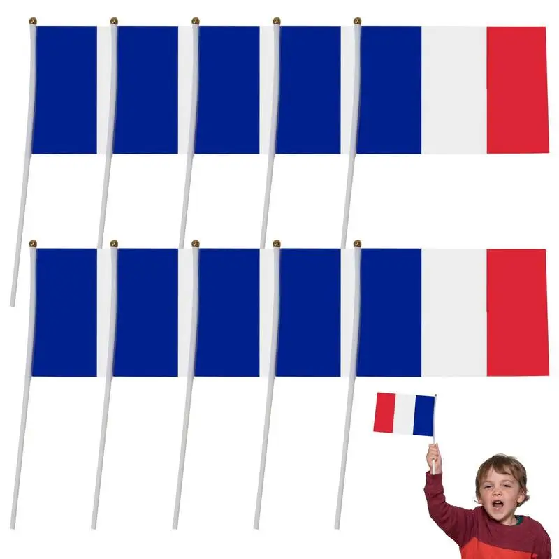 French Flag Hand Held 10Pcs Small France Flag Handheld 5.5 X 8.3inch Hand Held French Stick Flags For Parties Festivals