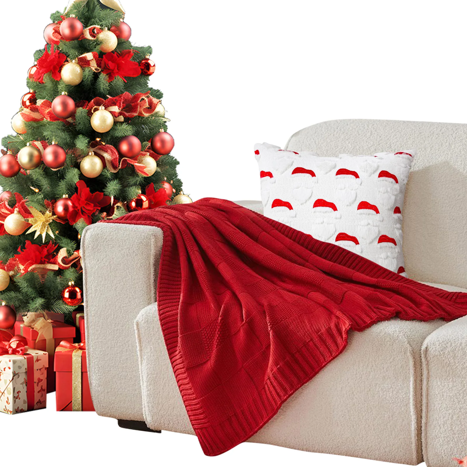 2 قطعة عيد الميلاد الزخرفية رمي وسادة مجموعة محبوك شجرة عيد الميلاد وسادة تغطي 18X18 بوصة مربع وسادة الحالات للسيارة والمنزل #3