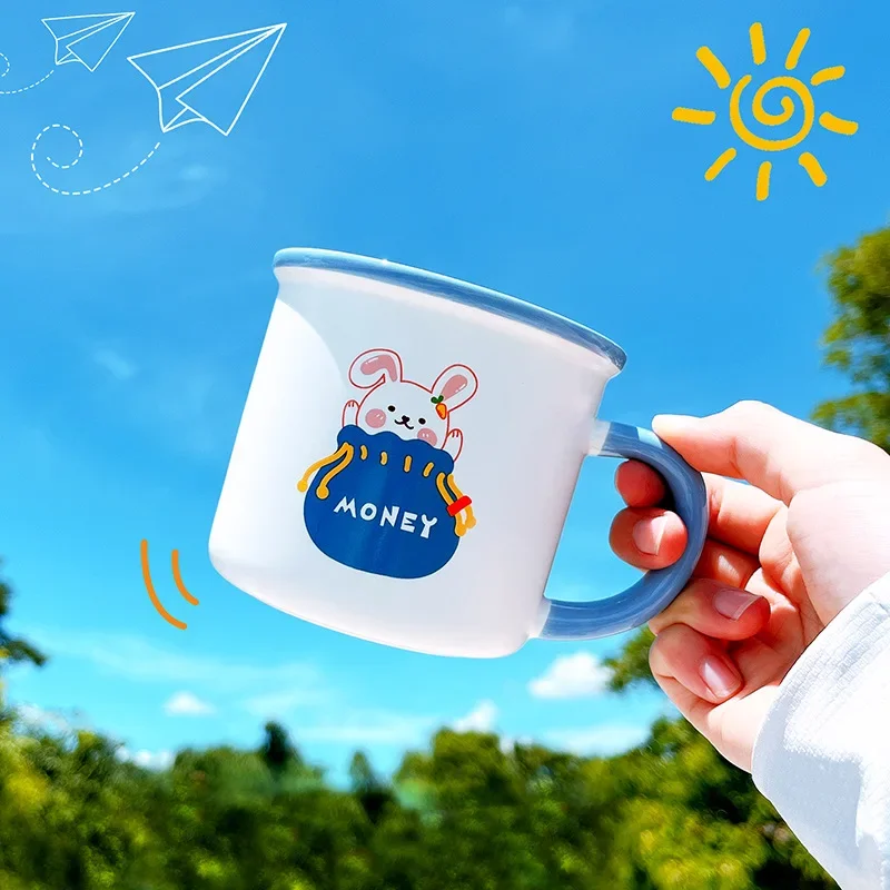 

New Peach and Goma cat Enamel cup Coffee tea Mug cute animal Breakfast Dessert milk water cup couple gift