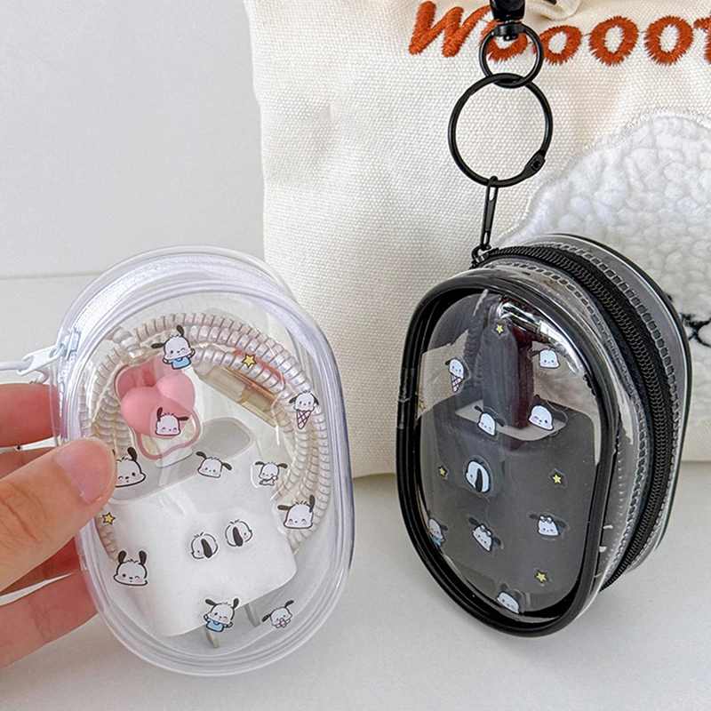 Sanrio Hello Kitty Pochacco Pvc Transparency Portable Girl Double Sided Printing Makeup Storage Coin Card Bag Children's Toys