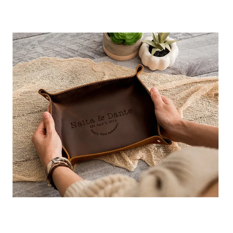 Engraved Anniversary Leather Valet Tray Gift  Year Gift for Partner Parents, Couple, Christmas, Husband Wife