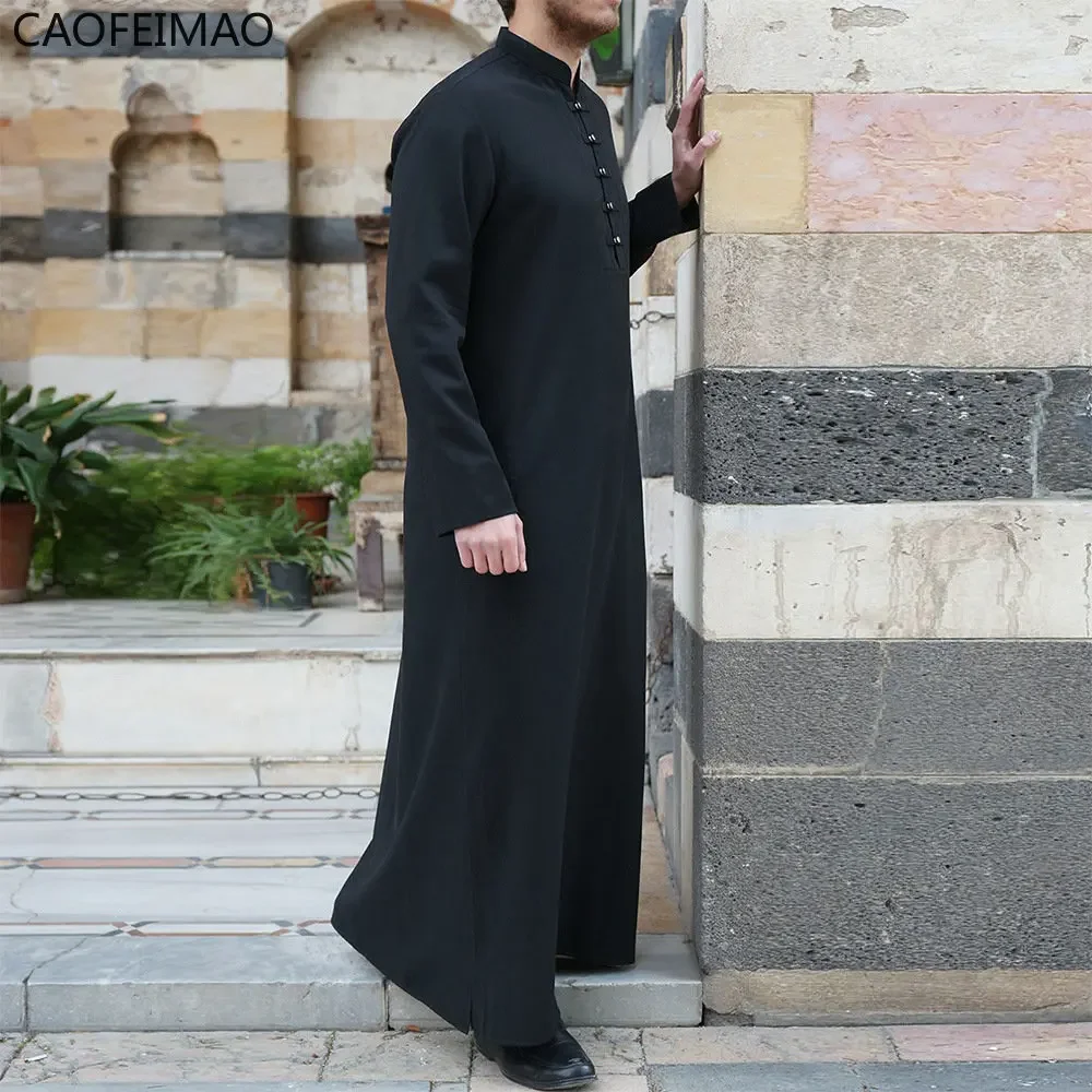 2025 Muslim Robe Men Saudi Arabia Kaftan Homme Musulman Abaya Loose Casual Islamic Clothing Solid Color Fashion Dress Eid