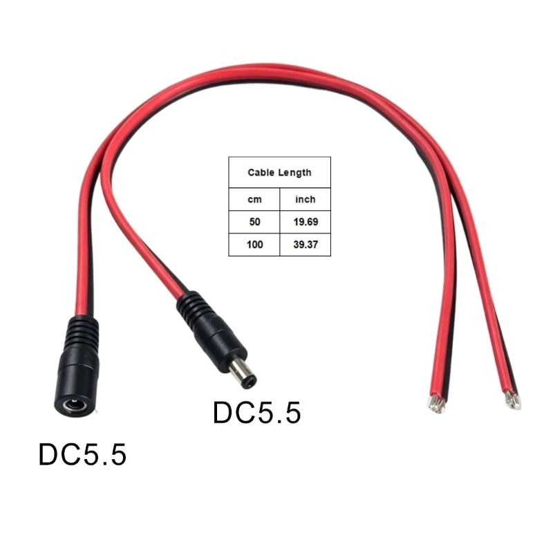 50/100CM DC5521 Supply 5.5mm x 2.1mm Male female Power Pigtail 14AWG Bare Wire Open End Repair Cable CCTV Security Camera LED