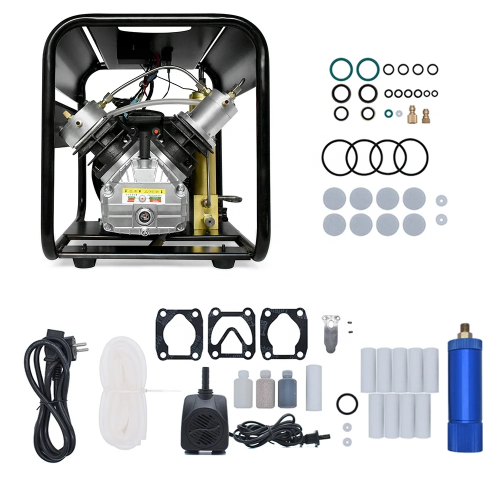 

TUXING Double Cylinder Auto Stop 300bar 4500psi 30mpa Built-in Filter High Pressure Diving Hunting PCP Air Compressor For Tank