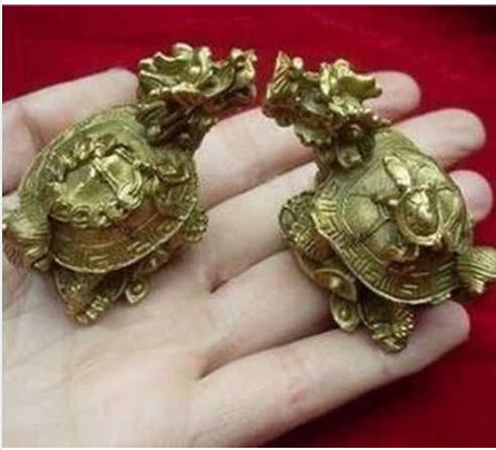 

China's rare bronze statue carving delicate a pair of old dragon turtle Brass Fine Arts Crafts decoration