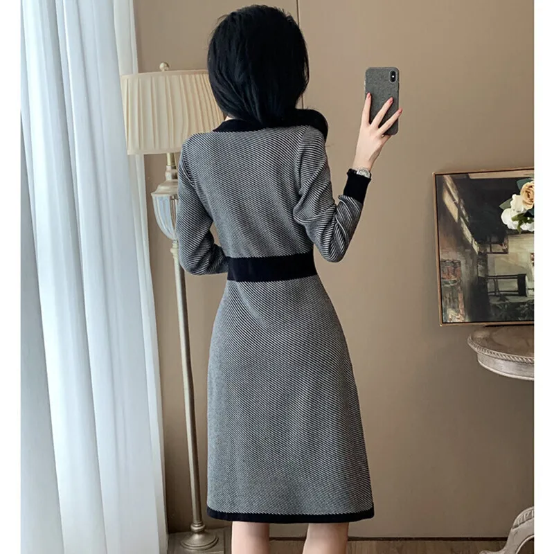 Autumn and Winter Women\'s Long Sleeved Dress High Quality Fashion Casual Commuter Knitted Dresses