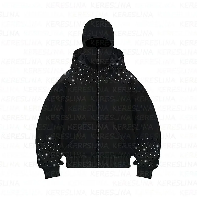 European and American new street trend double hat design sense hooded cardigan autumn and winter unisex loose Y2K sweatshirt