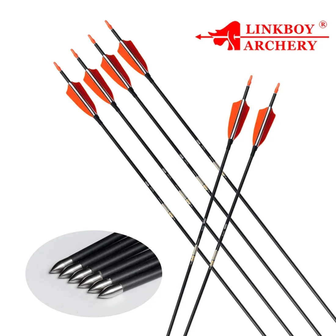 

Linkboy Archery 6pcs Pure Carbon Arrows Spine400-1800 ID4.2mm Arrow Pin Nock and 80gr Tips for Recurve Bow Shooting