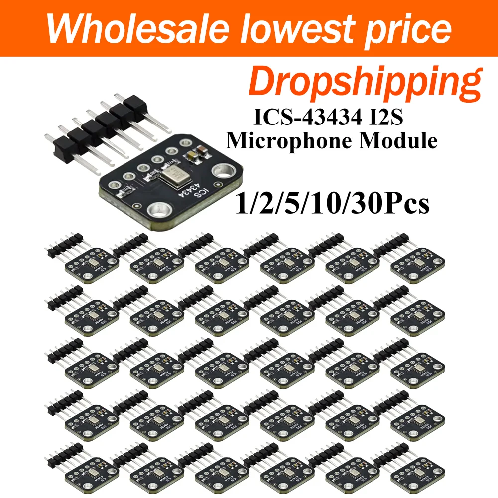 1-30Pcs ICS 43434 I2S MEMS Microphone Breakout Module Low Cost Built in Low Pass Filter Digital Audio Record Acquisition Sensor