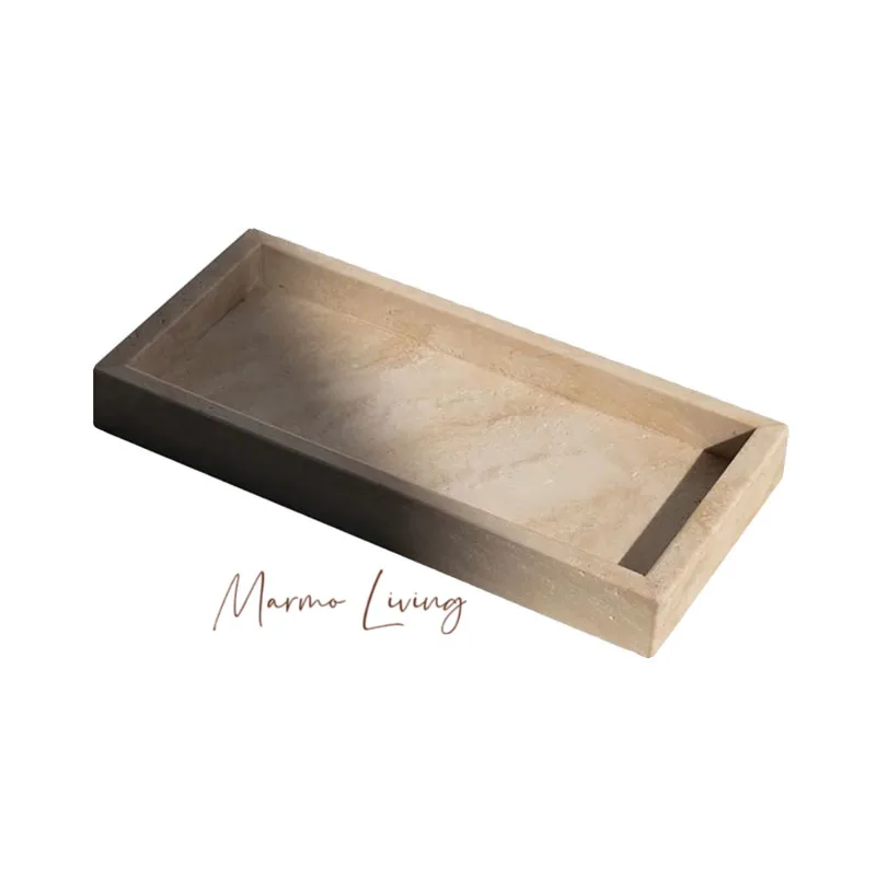 French silent wind natural travertine tray designer jewelry cosmetics storage tray living room bedroom incense tray