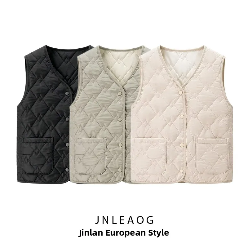 JNLEAOG Automne Nouveau Gilet Femme Motif Diamant en Coton Doux Haut Rond Sans Bouton Fibre de Polyester