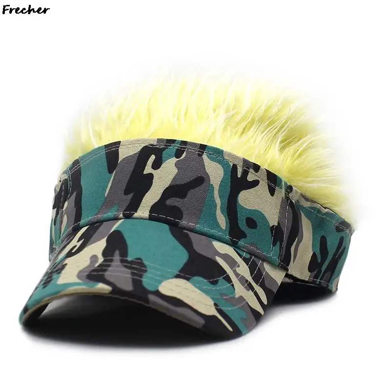 Rock Punk Visors Hats With Spiky Hairs Wig Hip Hop Fashion Baseball Cap Men Women Party Fake Hair Sun Hat Camouflage Sports Caps