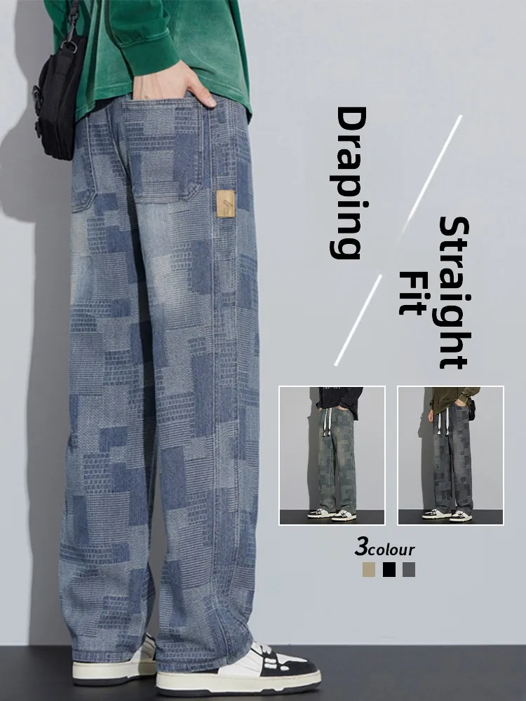 

Retro Waed Straight Leg Jeans Men's Casual Trousers Spring Autumn New Sle Trendy Brand Youth Wear Cotton Polyester Blend