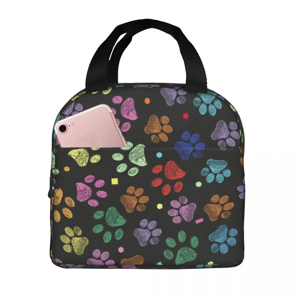 

Lunch Bag for Men Women Cute Animal Paw Pattern Thermal Cooler Portable Work Oxford Tote Handbags