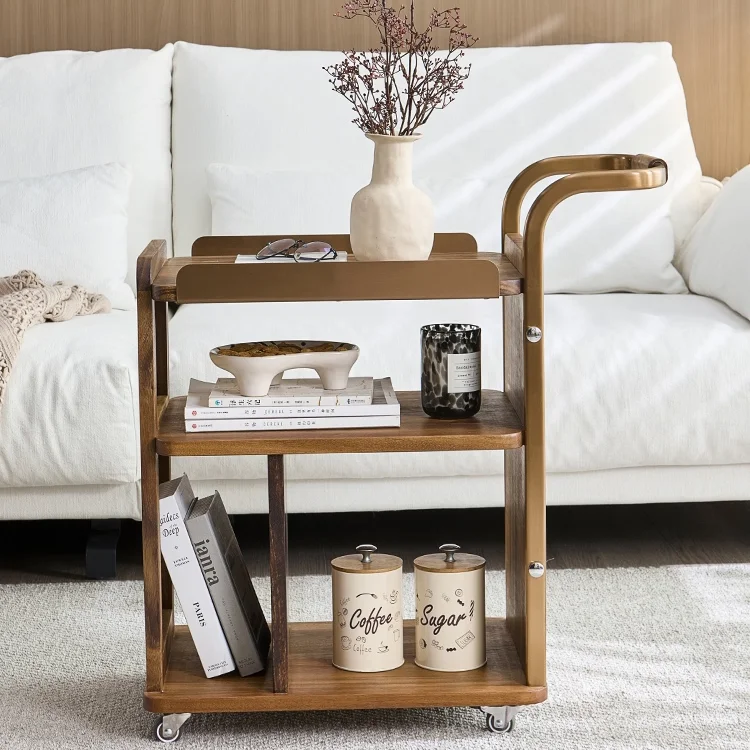 

Modern Solid Wood Trolley Adjustable Coffee Table Home Use Living Room Small Apartments Sofa Side Table