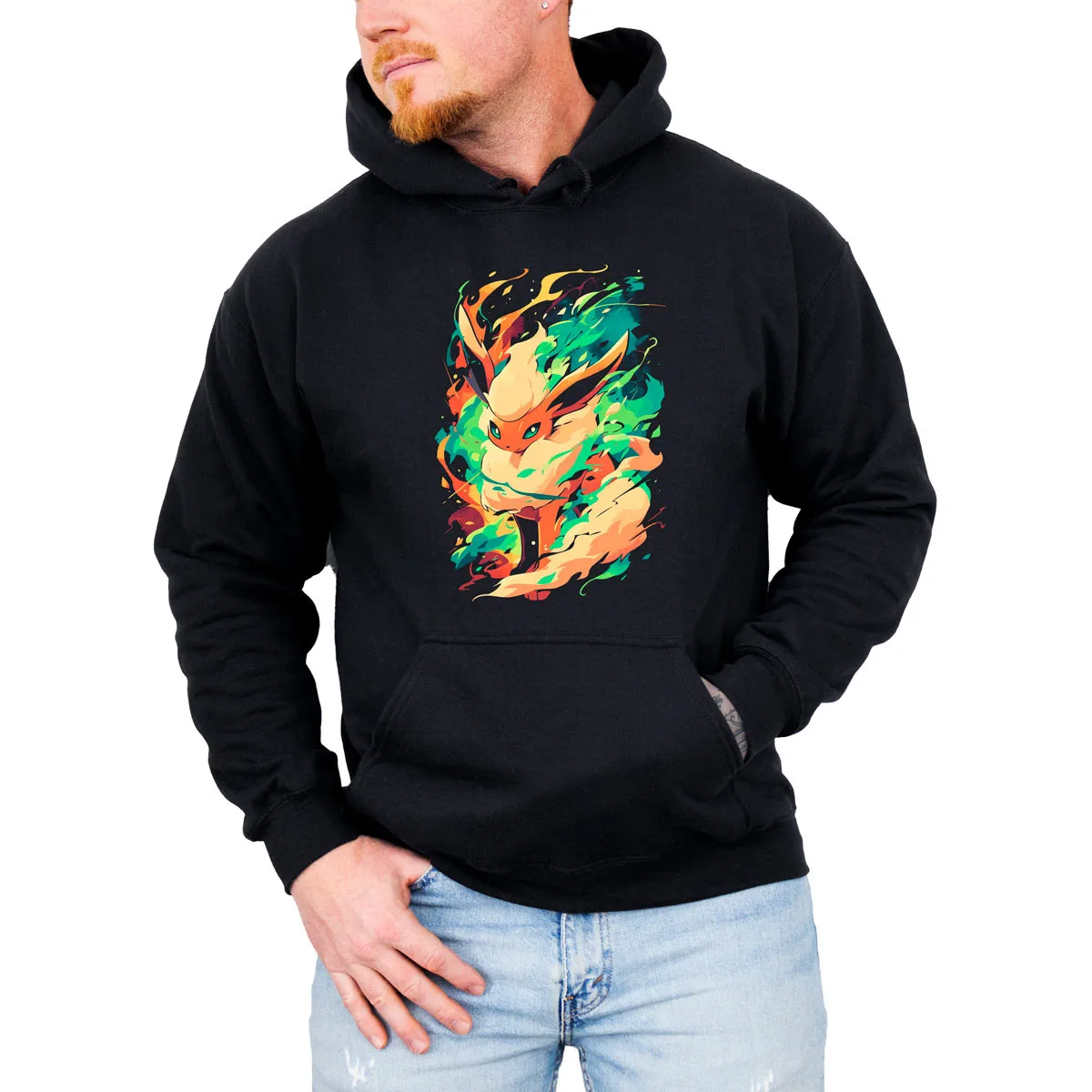 Felpa con cappuccio unisex in pile di cotone Pokemon Sylveon Espeon Colore nero con design vibrante di creature magiche rosa blu Vestibilità ampia ​