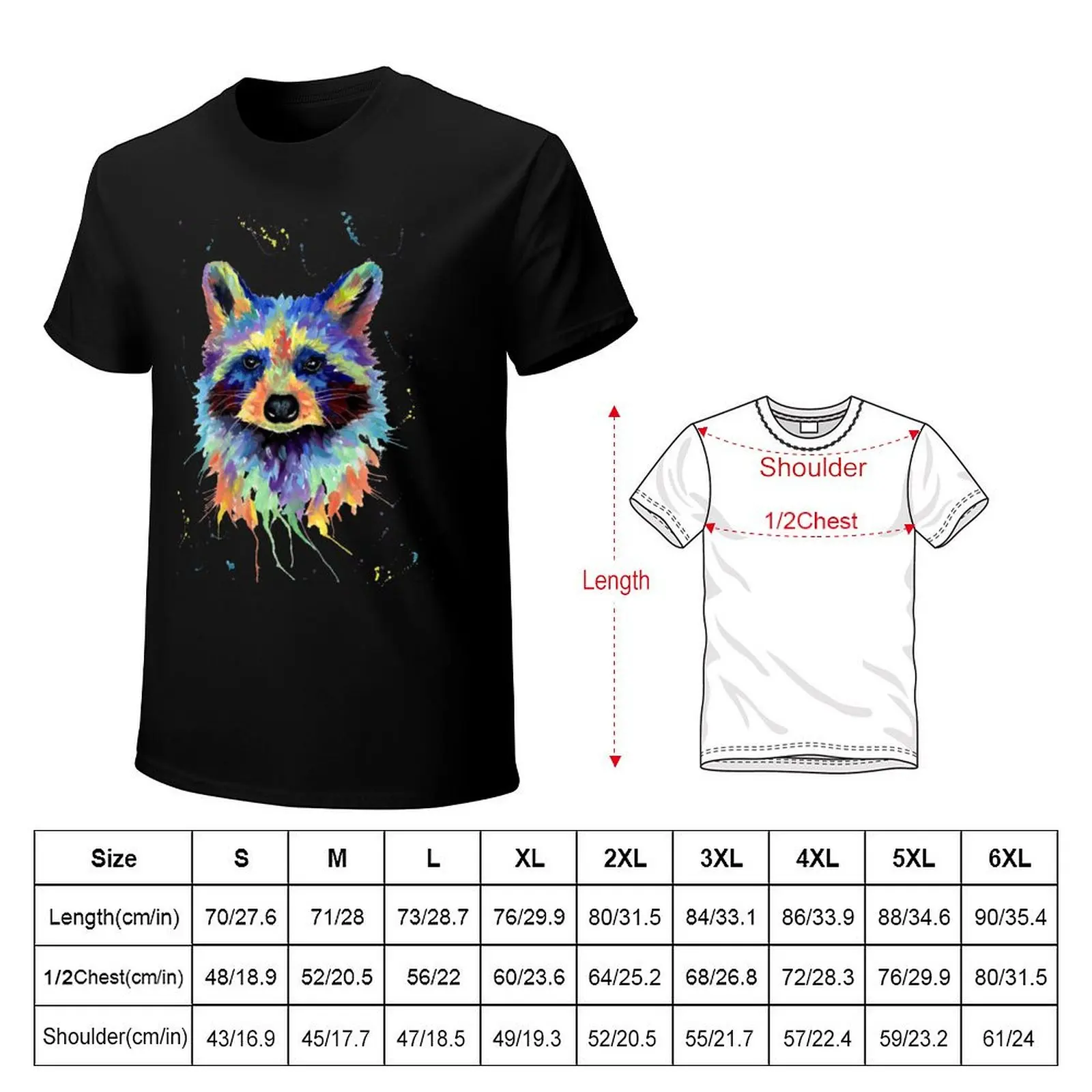 Multicolour Raccoon by Sarah Stribbling T-Shirt t shirt for man 100 percent cotton T-Shirt