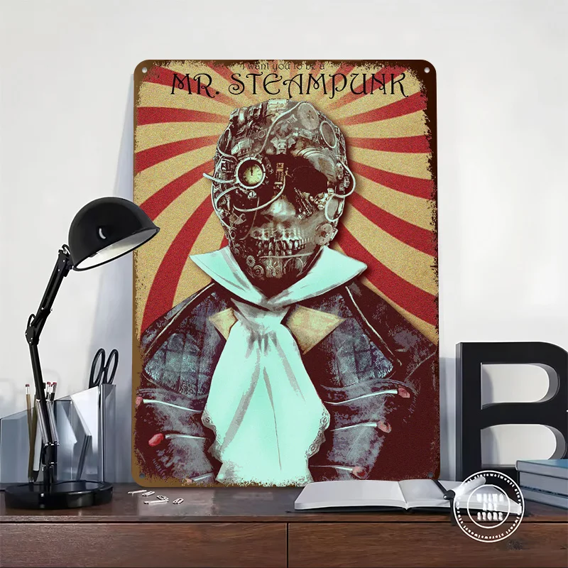 Mr Steampunk 3D Printed Texture Poster Personalized Wall Art Retro Metal Tin Signs for Interior Accessories Home Decoration Room