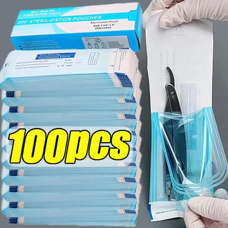 Bolsas de esterilización desechables para herramientas de manicura, pinzas para cutículas, puntas de molienda, bolsas de esterilización, 100/10 Uds.