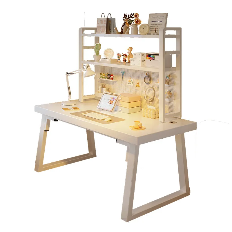 

Hole board desk student home study bedroom work desktop computer desk rectangular integrated bookshelf
