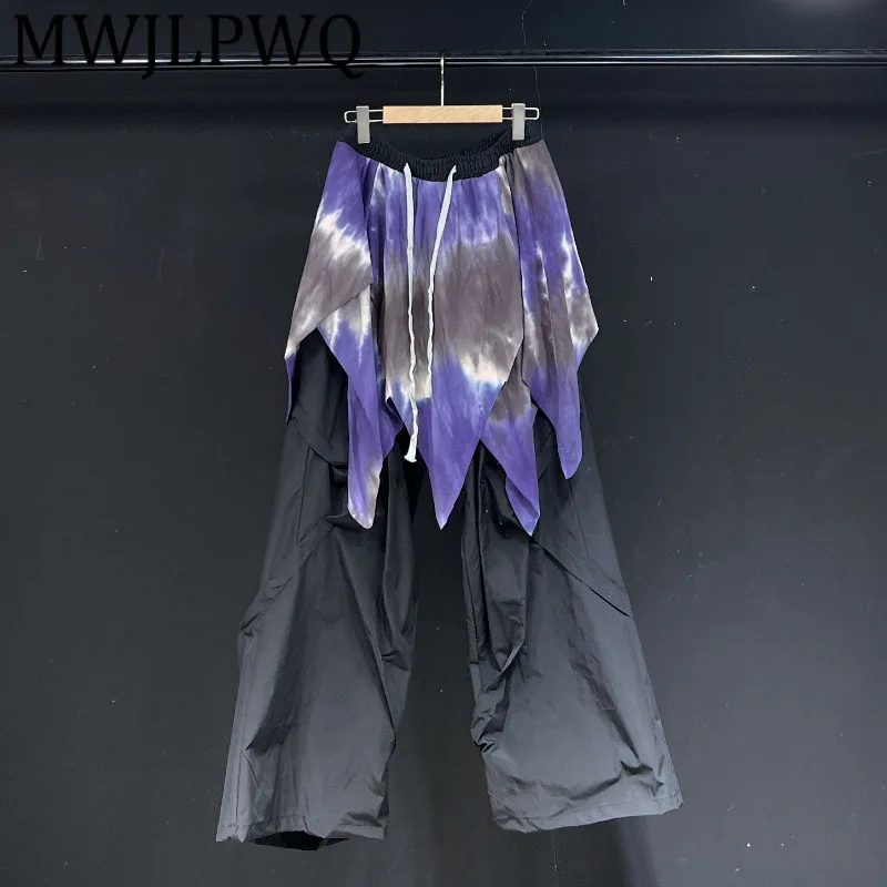 

MWJLPWQ Purple Tie-Dye Skirt Design Patchwork Pants Men's High Street Niche Unisex Loose Casual Wide Leg Trousers 2025 New 12136