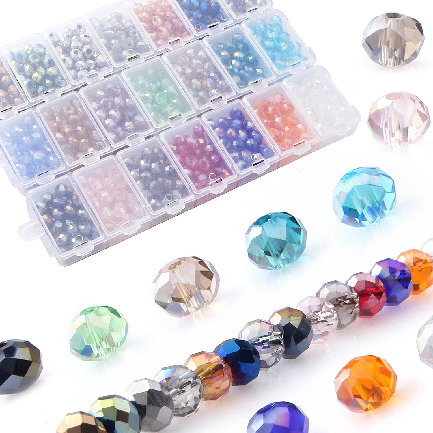 1050Pcs/Box 21Colors 6mm AB Rondelle Faceted Crystal Glass Round Shape Beads DIY Making Earing Necklace Jewelry Accessories