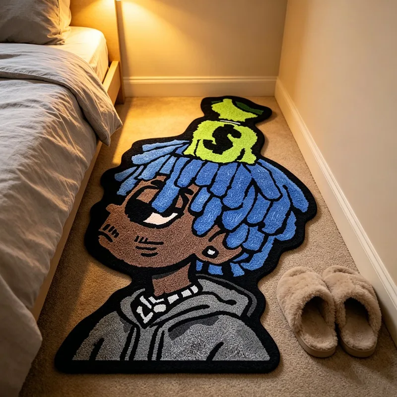 American Retro Dreadlocks Boy Pattern Rug Trendy Cool Bedroom Bedside Floor Mat Home Decor Game Room Carpet Nonslip Washable