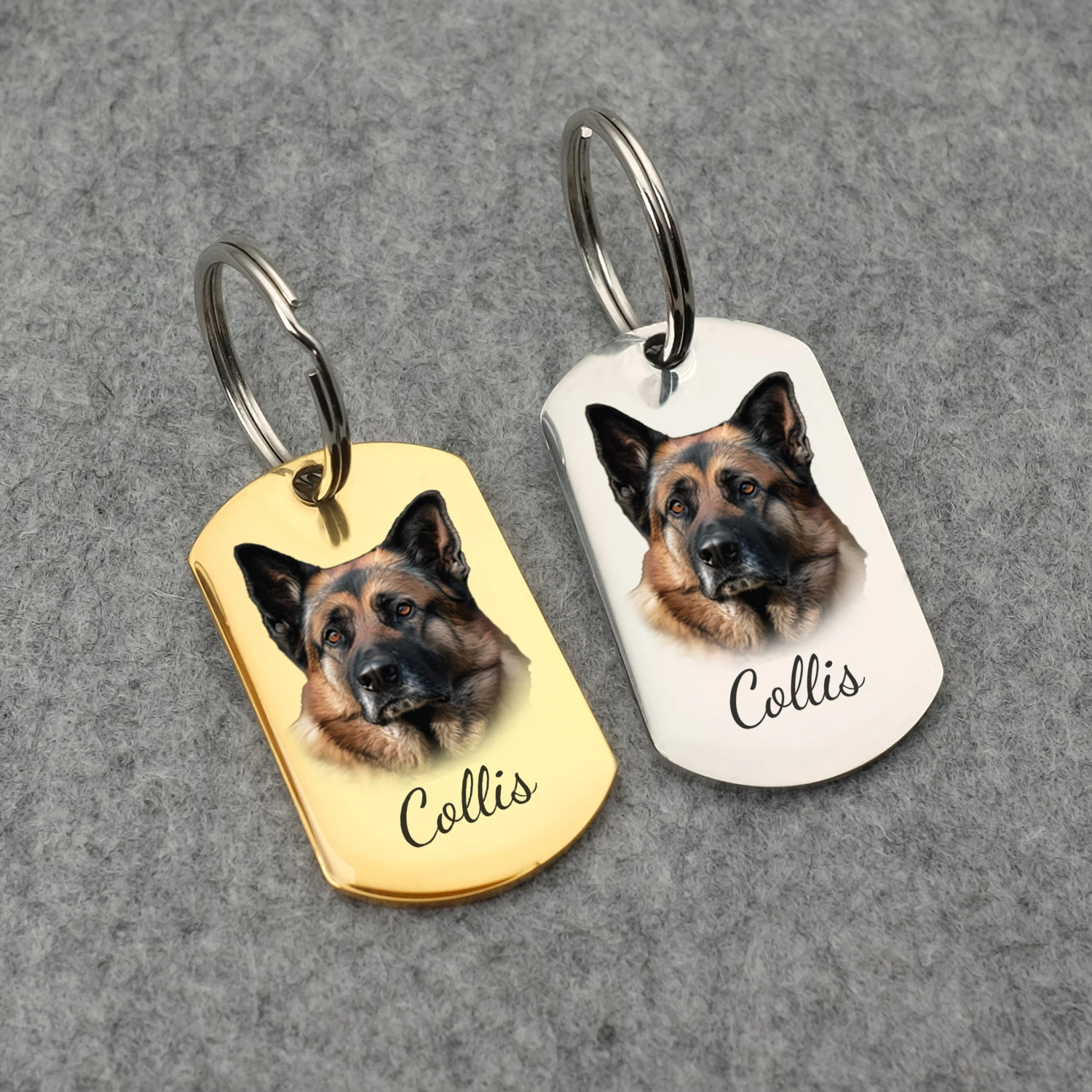 Custom Dog Tag Personalized Pet ID Tag Stainless Steel Dog Name Tags Double Side Collar Tag Pet Portrait Keyring Nameplate
