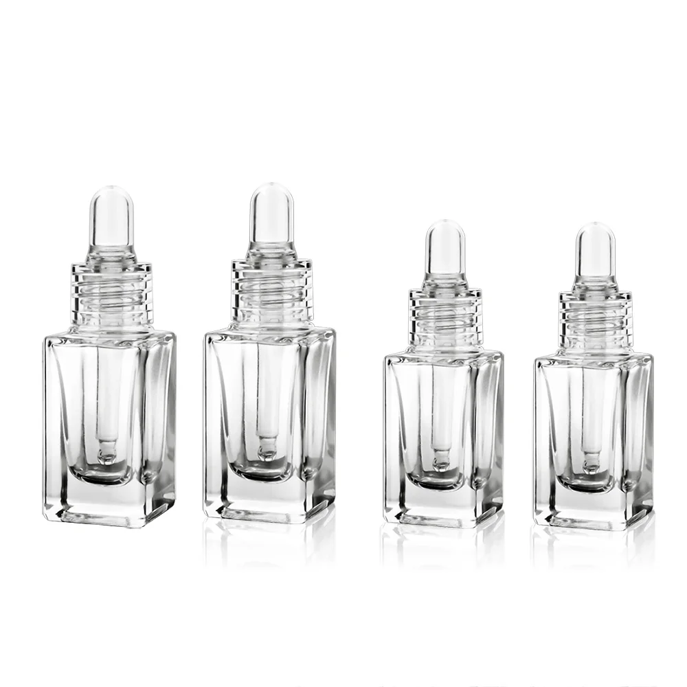 12 x  Portable Refillable  10ml Empty Square Clear Glass Drop Bottle With Clear Drop 1/3oz  Transparent  Glass Dropper Container