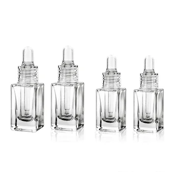 12 x Portable refillable 10ml empty square clear glass dropper bottle with clear dropper 1/3oz clear glass dropper container