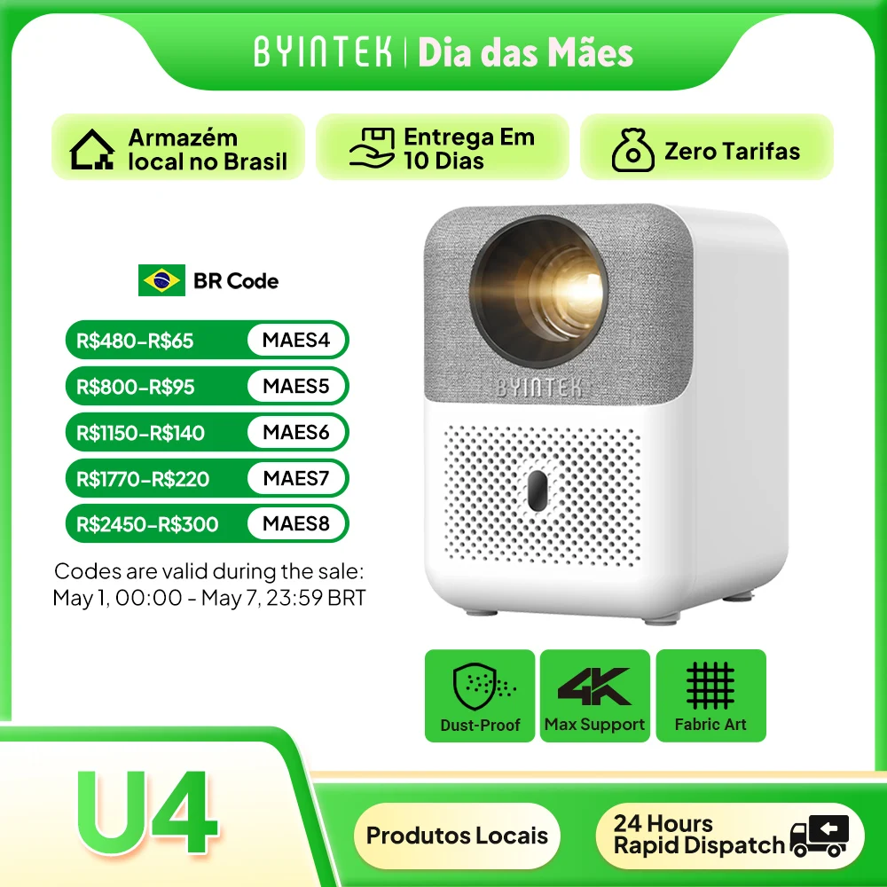 BYINTEK LOVE U4 Smart Mini Projetor de Home Theater 4K 1080P Vídeo Android WIFI para Cinema de Smartphone