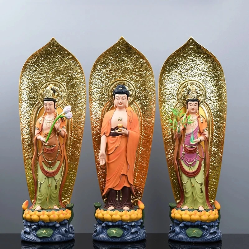 LTT1 Western Three Saints Statue Resin Ornament Guanyin Bodhisattva Buddha Statue Dedicated to Household