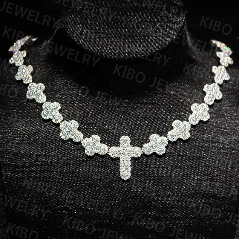 Custom made hip hop cross design necklace iced out moissanite baguette cuban link chain