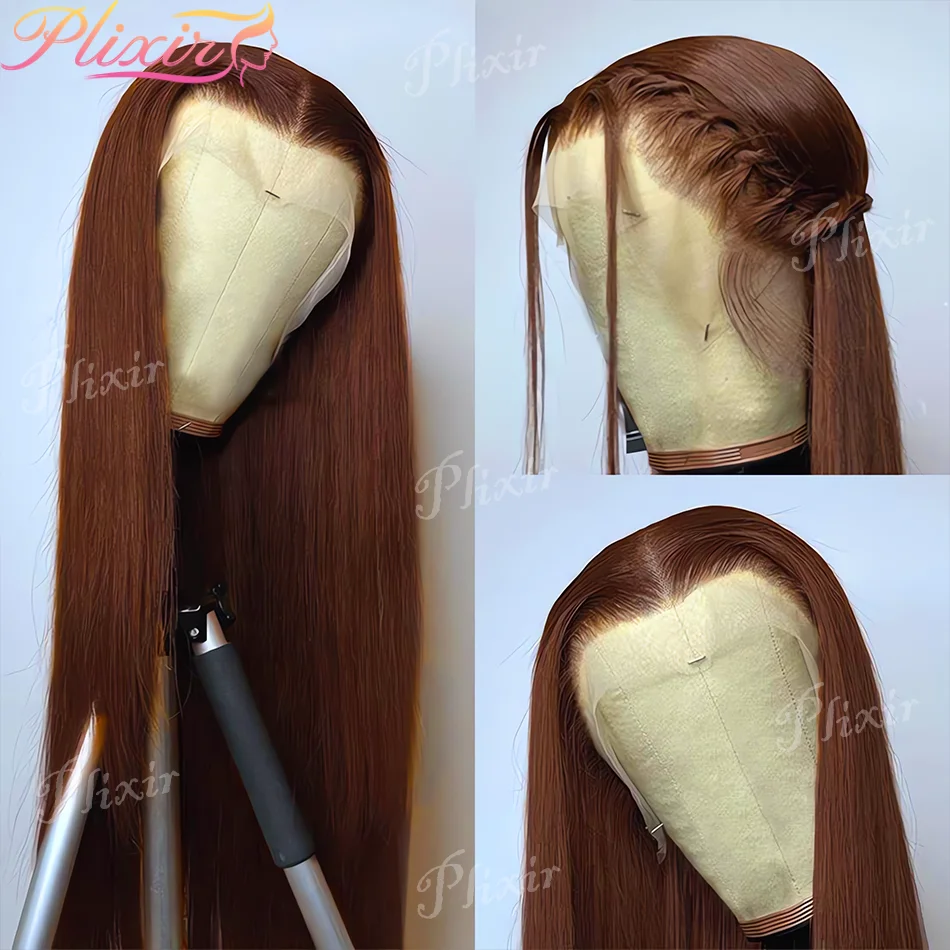 

Шоколадно-коричневые костяные прямые парики фронта шнурка 13X6 Прозрачный парик фронтальной части шнурка 13X4 Предварительно выщипанные бразильские парики из 100% человеческих волос