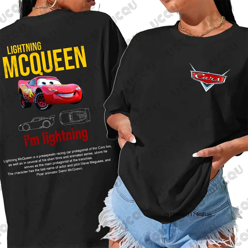 

Lightning Mcqueen and Sally Cars Print Cotton T-shirt For Women Summer Short Sleeve O-neck Tees Casual Streetwear Couples Tops