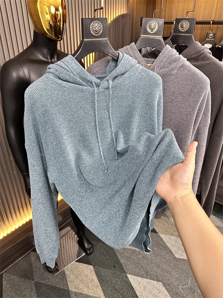 

Мужской вязаный свитер-худи Personali с капюшоном, свободный крой, универсальный, осенне-зимний, с длинными рукавами, модный, молодежный, однотонный