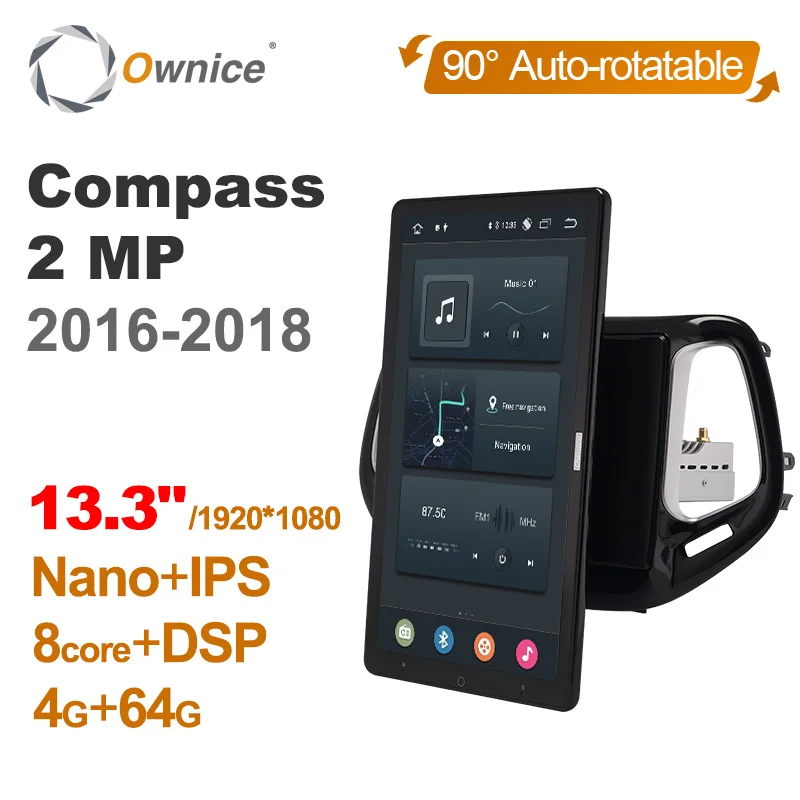 

1920*1080 Ownice Android 10.0 for Jeep Compass 2 MP 2016 - 2018 Car Radio Auto Multimedia Video Audio head Unit 13.3" Rotatable