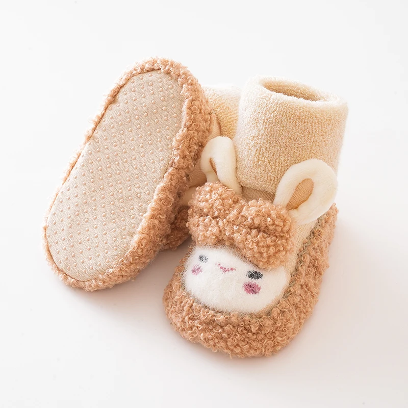 2023 Winter Infant Cute Fluffy Rabbit Doll Shoes Toddler Baby Non-Slip Thick Loop Socks First Walker Warm Cozy Terry Floor Shoes