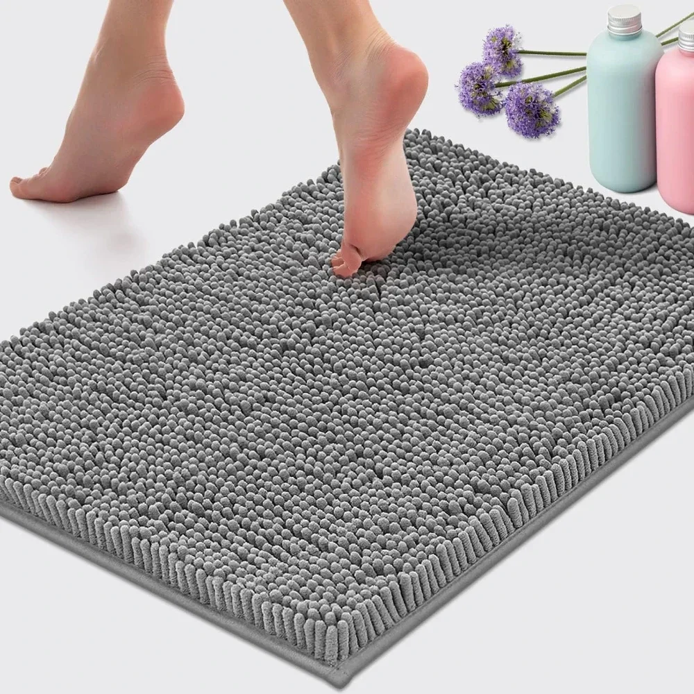 Chenille Absorbent Soft Plush Bath Mat Machine Washable Non slip Bathroom Carpet Suitable for Bathtubs and Showers