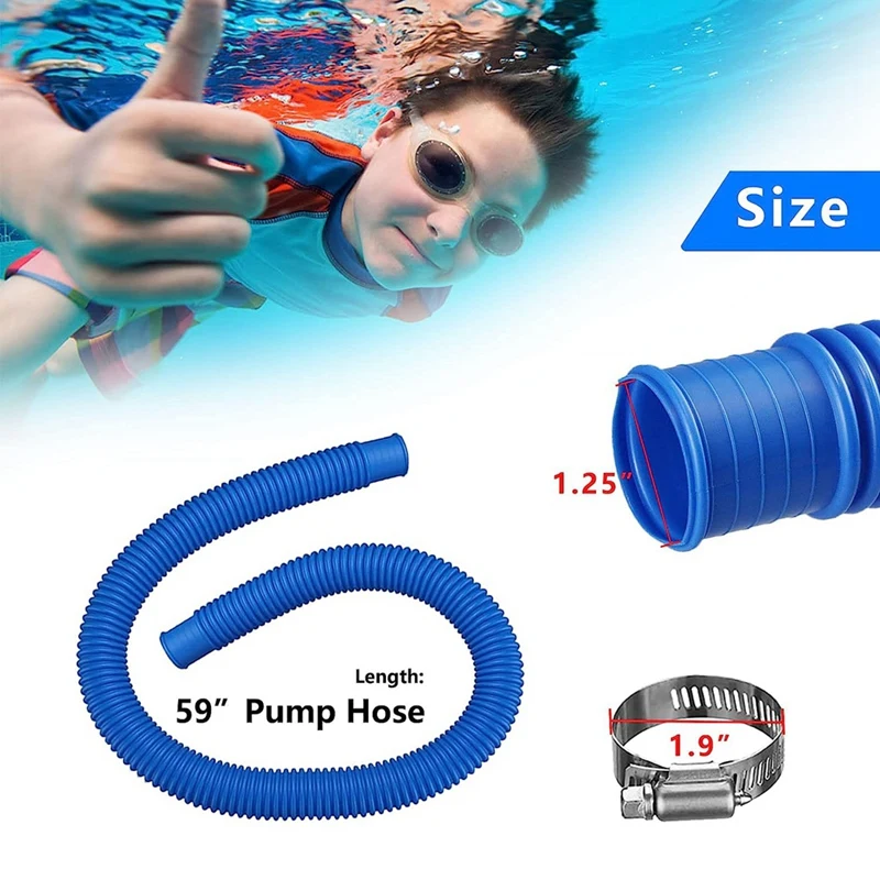 Pump Replacement Hose For Above Ground Pools Filter Pump 607, 637, 330GPH, 530GPH, 1,000GPH 59Inch Long 1.25Inch