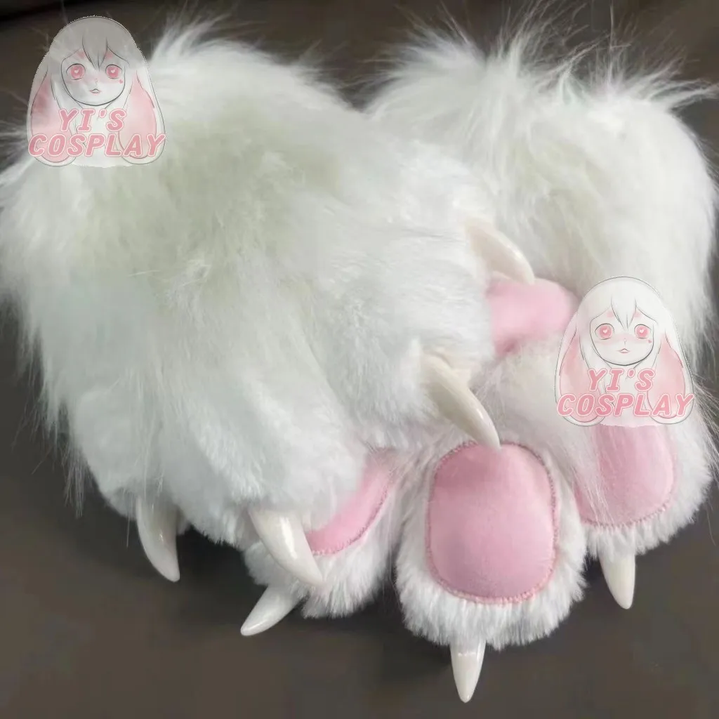 Furry Paw Gloves Customized Furry Head Fursuit Kigurumi Plash Gloves Paw Fluffy with one left New Yellow Pink Rabbit Fur ear