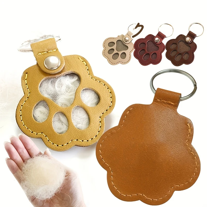 Tierhaar-Gedenk-Schlüsselanhänger, PU-Leder, Andenken, Medaillon für Katzen, Hunde, Fell, Tierhaar, Aufbewahrung, Anhänger, Handtasche, Hängezubehör – Detail 2