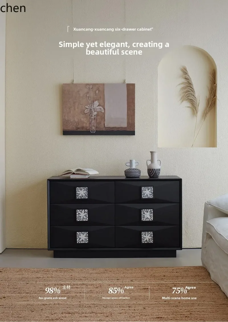 d9 Solid Wood Six-Drawer Cabinet Storage Side Cabinet Bedroom Bedside Living Room Storage Drawer Cabinet