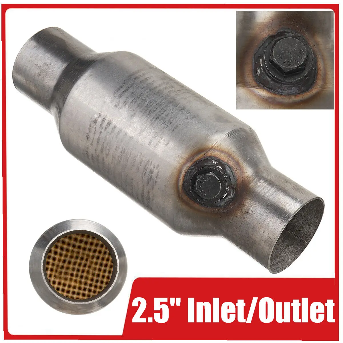 2.5inch Universal Car Exhaust System Catalytic Converter High Flow Stainless Steel Weld-On Converter Car Engine Accessorie