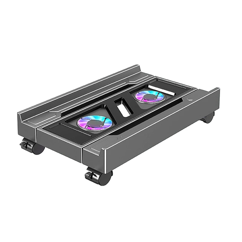 Adjustable Mobile PC Tower Stand with RGB Cooling Fan Telescopic CPU Holder Desktop Computer Cart for Heat Dissipation-ABVP